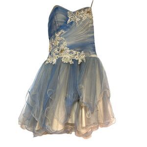 Camille La Vie Baby Blue & Cream Strapless Dress